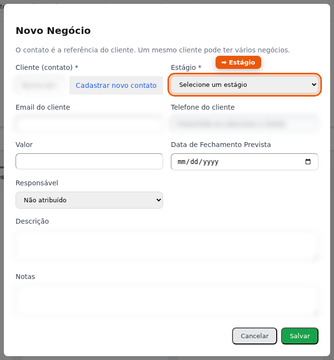 Formulário do negócio